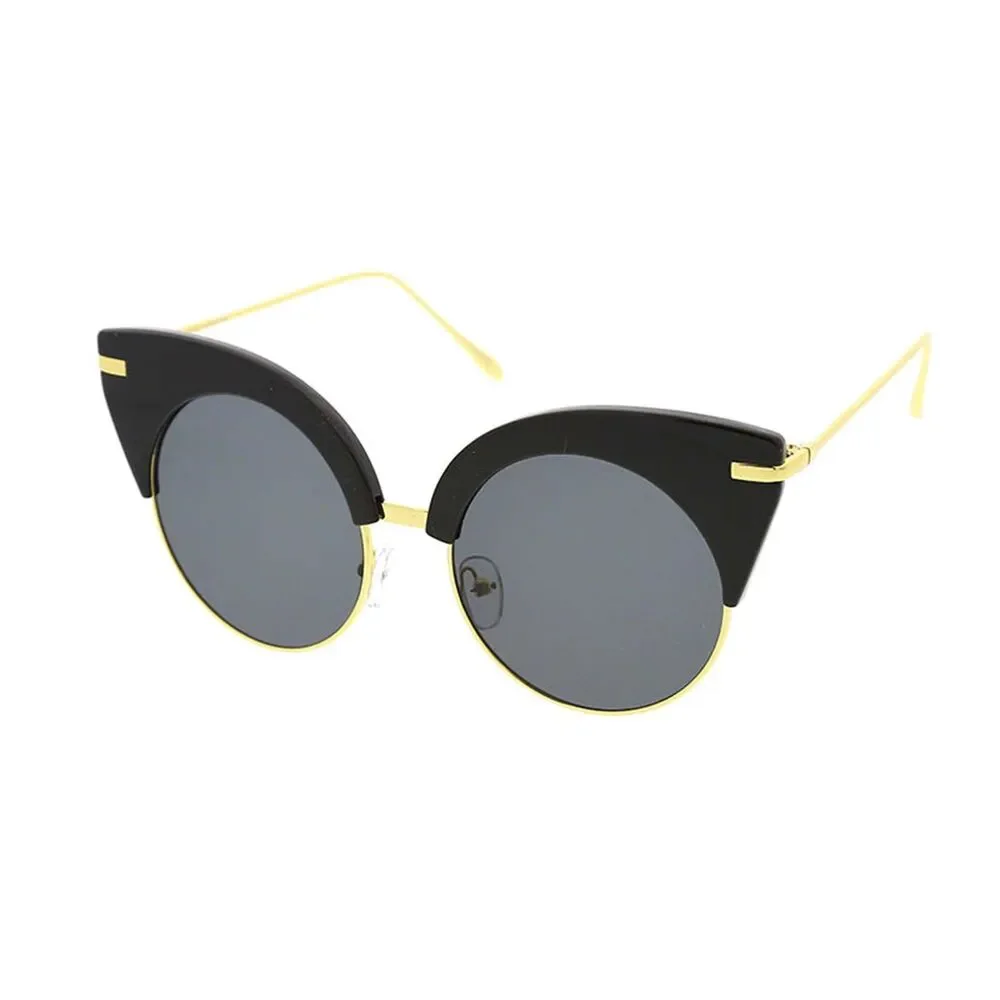 Fierce and Round Women's Statement Sunglasses Black & Gold Large Cat Eye Design